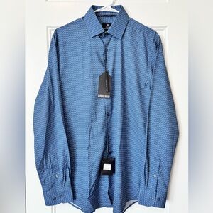 NWT Ben Sherman Blue Geo Print Slim Fit Button Down Stretch Shirt Medium Career